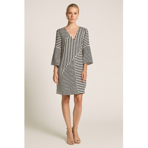 La Ligne Striped Bell Sleeve Silk Dress XS Black White NEW - Picture 1 of 10